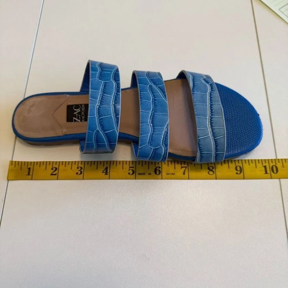 Zac Posen Selah Blue Croc Embossed Leather Sandal Sz 7 Beach, Summer, Vacation